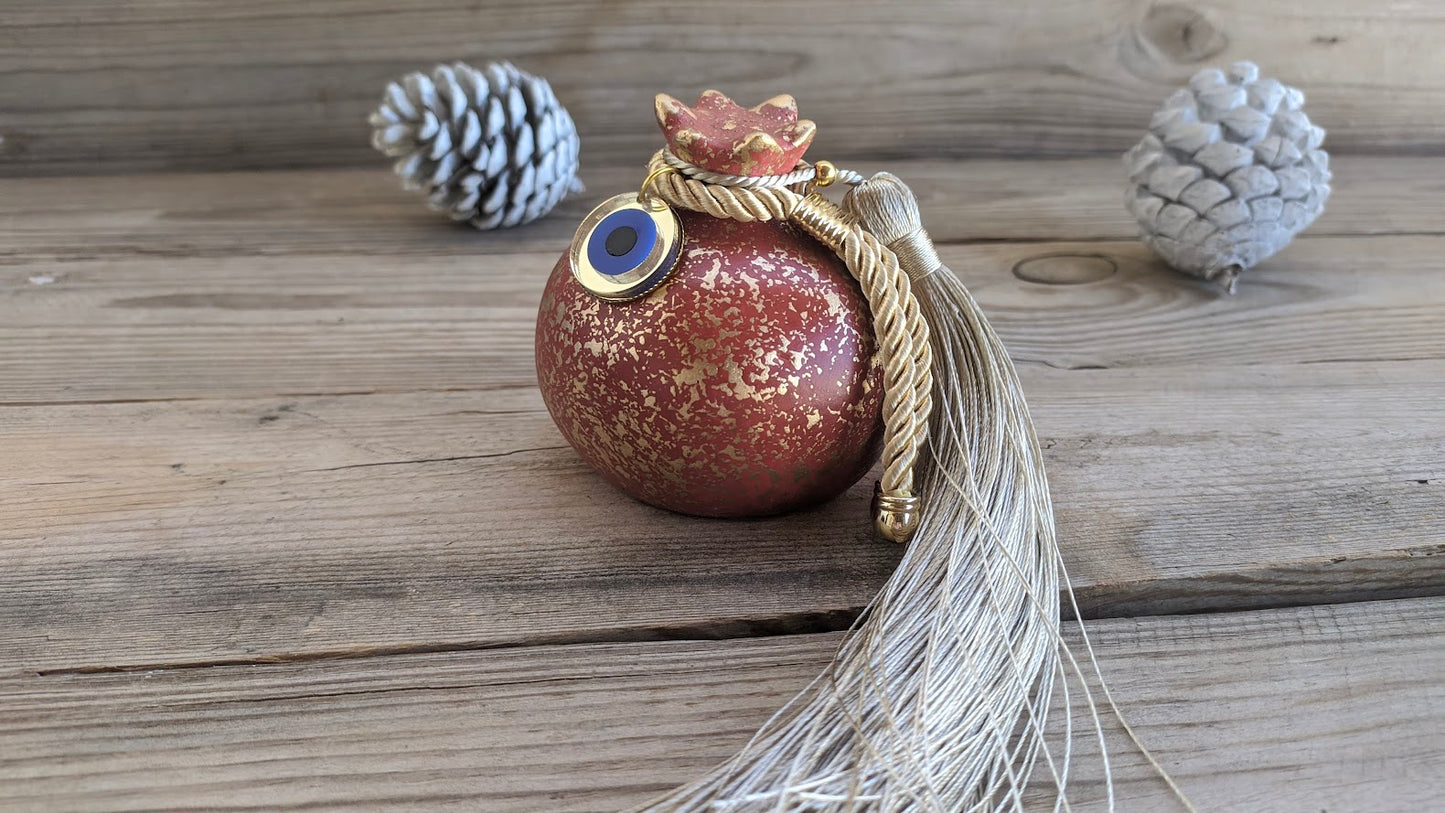Grenade Rouge en Céramique Pompon et Oeil
