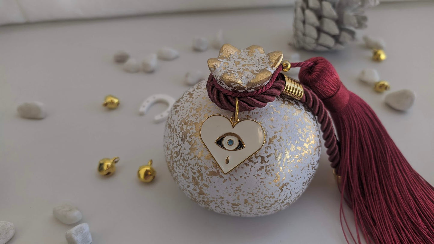 Grenade Blanche en Céramique Pompon et Oeil