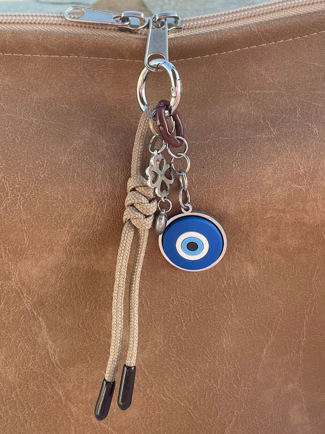 Clover Εvil Eye Bag Charm - Silicone evil eye charm - Stainless Bag Charm - Greek Gift