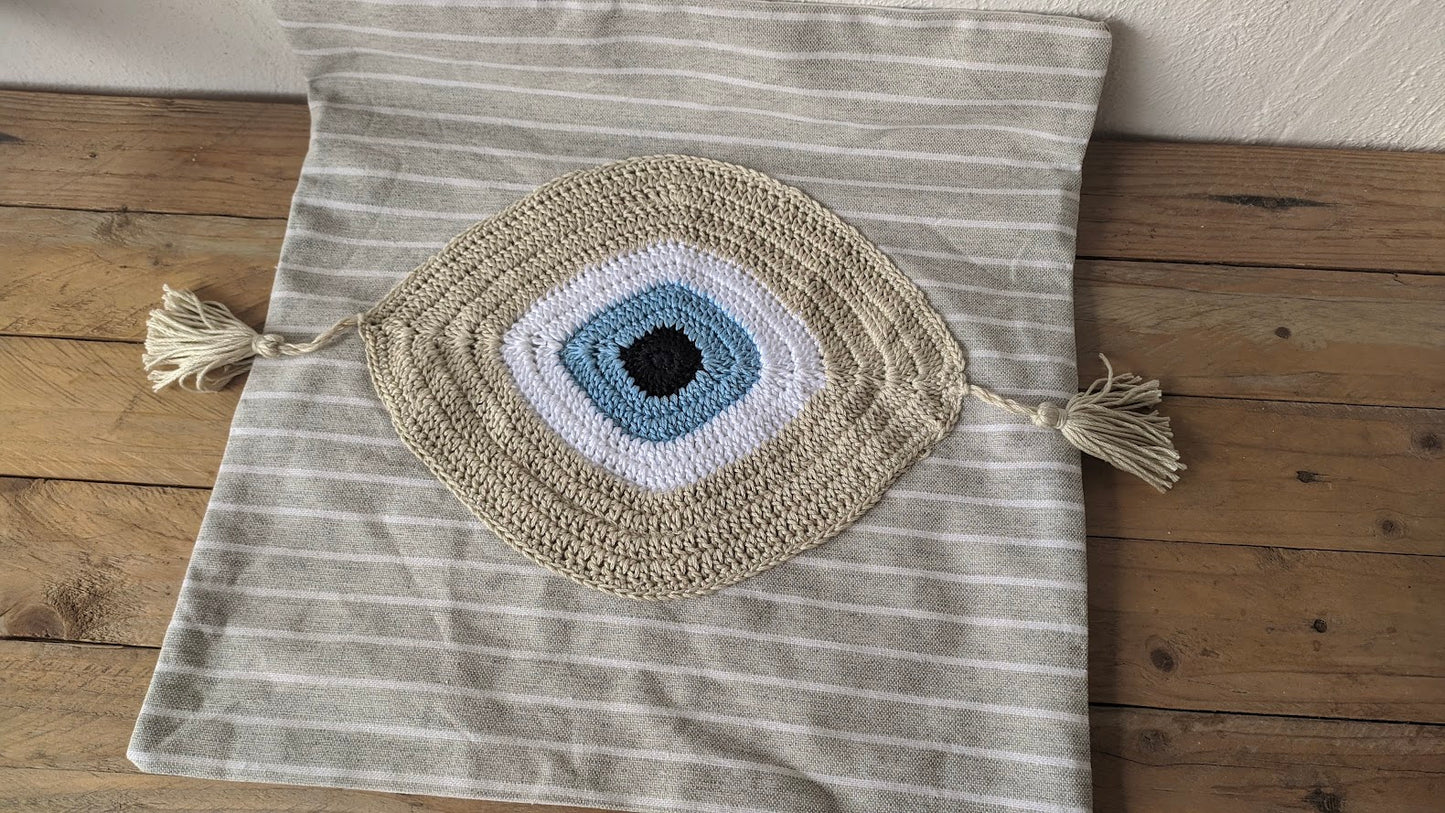 Housse de Coussin au Crochet Oeil Bleu