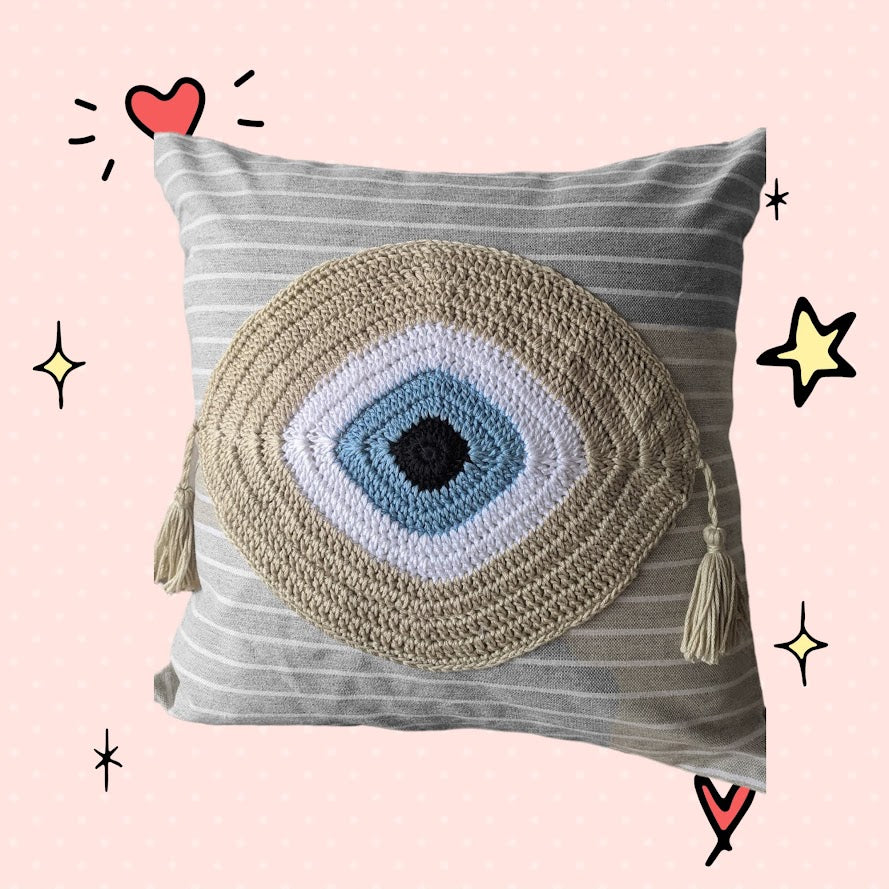 Housse de Coussin au Crochet Oeil Bleu