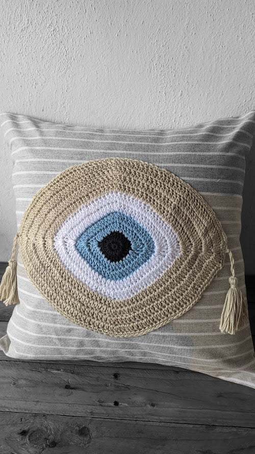 Housse de Coussin au Crochet Oeil Bleu