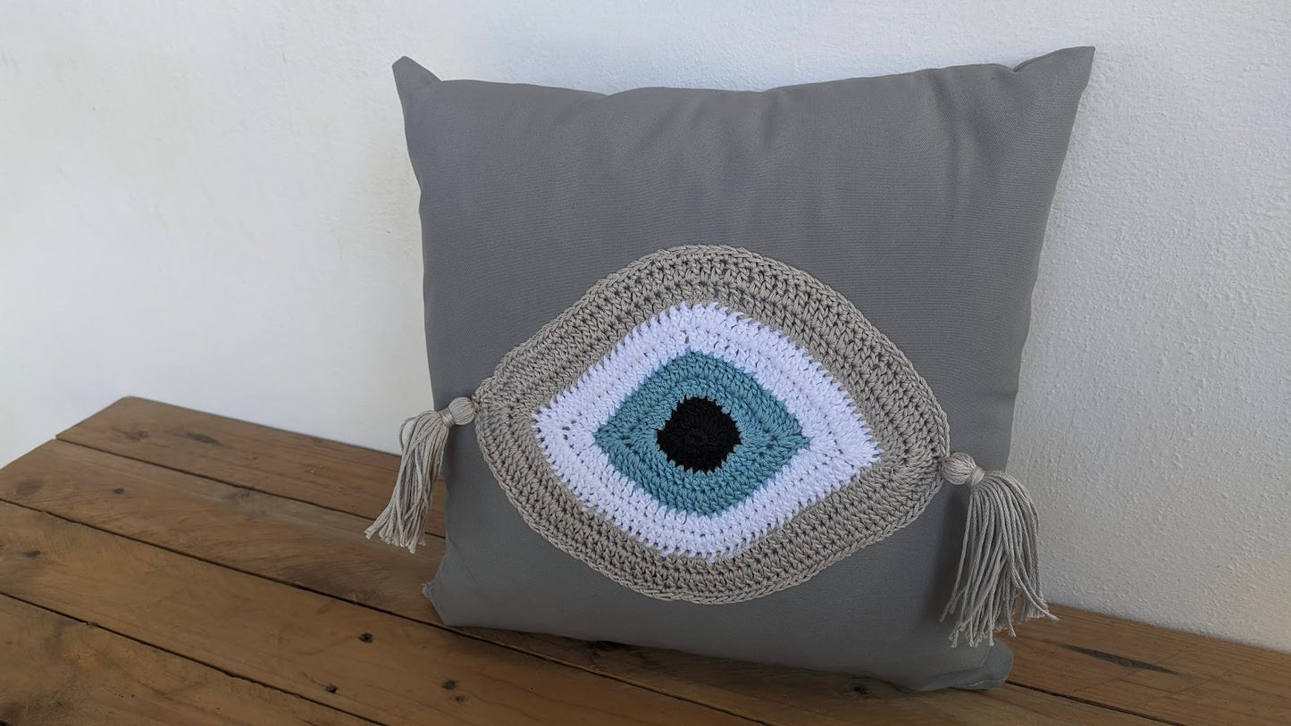 Housse de Coussin Oeil Bleu au Crochet - Décoration Maison