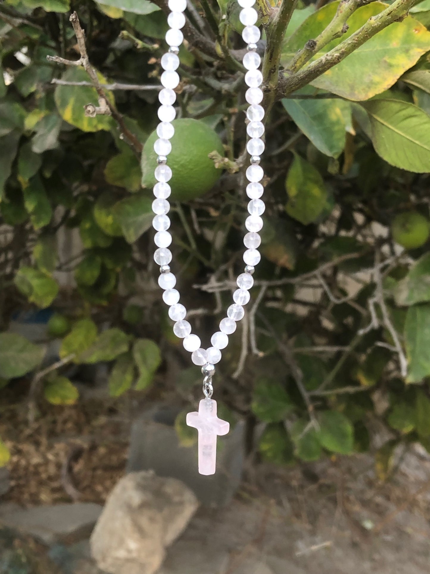 Rose Quartz Cross Mirror Charm – Car Protection - Car Gift