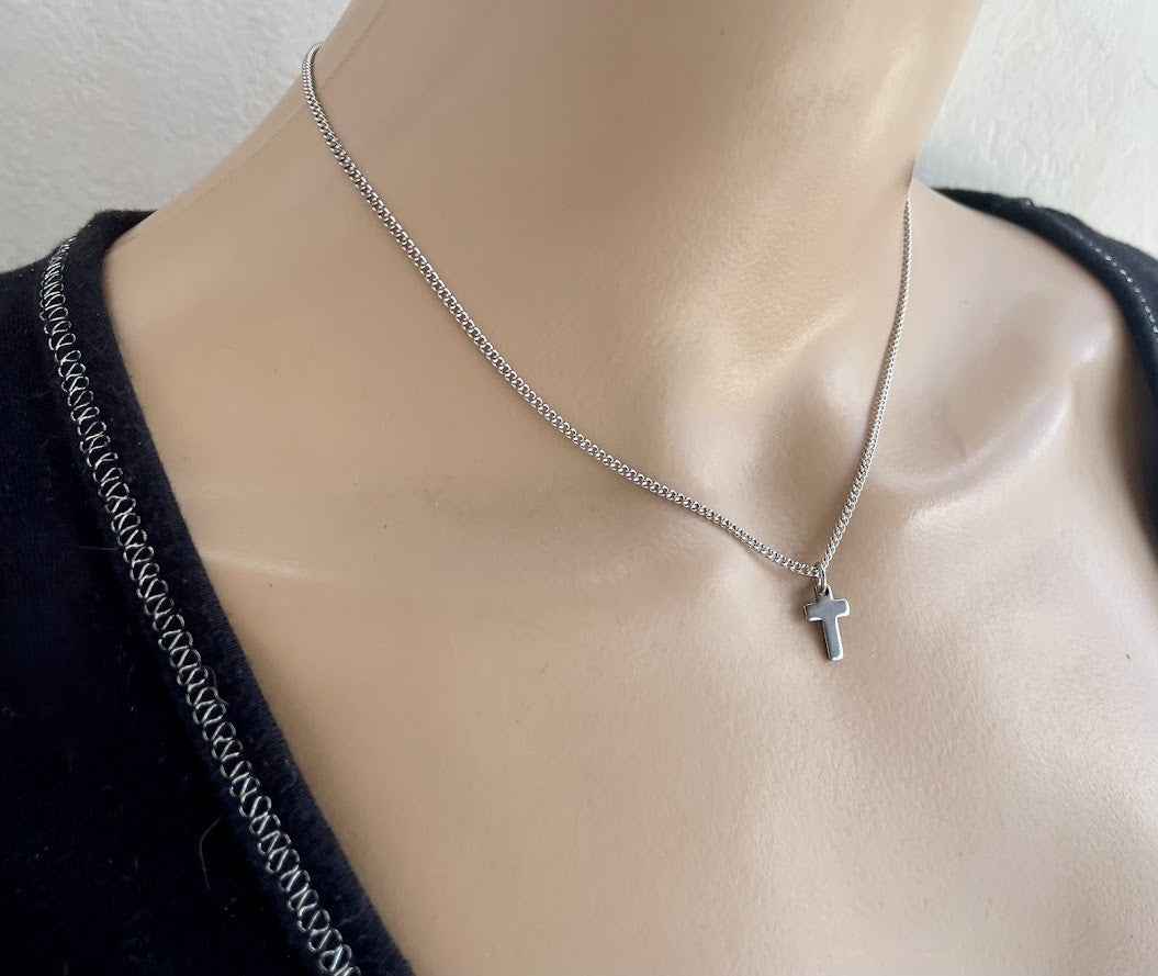 Tiny Stainless Steel Cross Necklace | Dainty Gift for Her