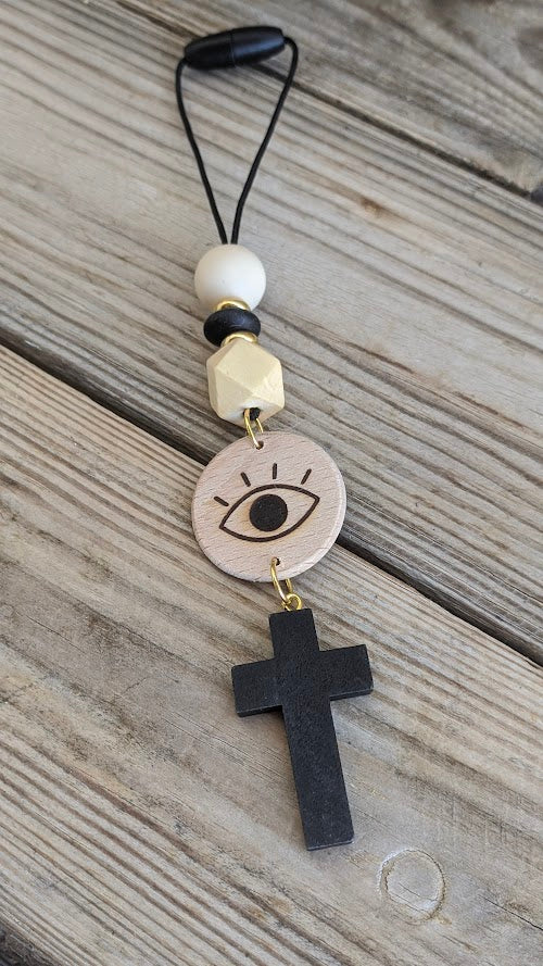 Bijou de Rétroviseur Croix et Oeil Bleu