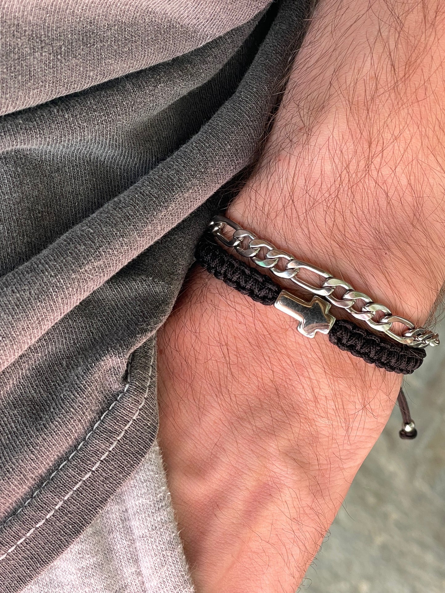 Bracelet Croix Macramé - Bracelet Homme - Cadeau pour Lui - Bijoux en Acier Inoxydable