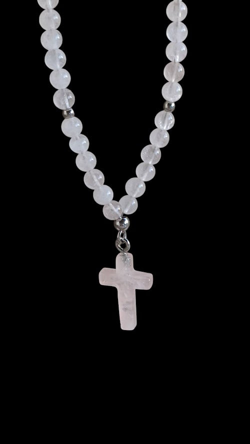 Rose Quartz Cross Mirror Charm – Car Protection - Car Gift