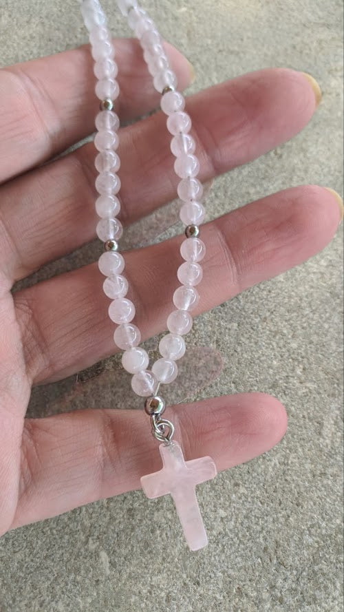 Rose Quartz Cross Mirror Charm – Car Protection - Car Gift