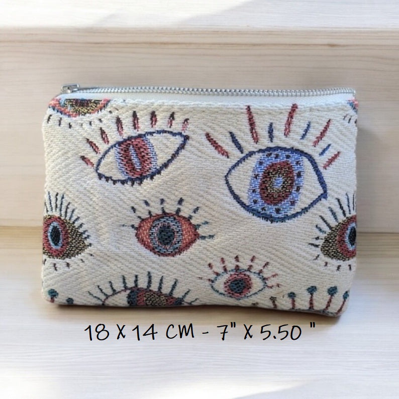 Greek Evil Eye Pouch - Jacquard Fabric Pouch - 2 sizes available - Greek Gift