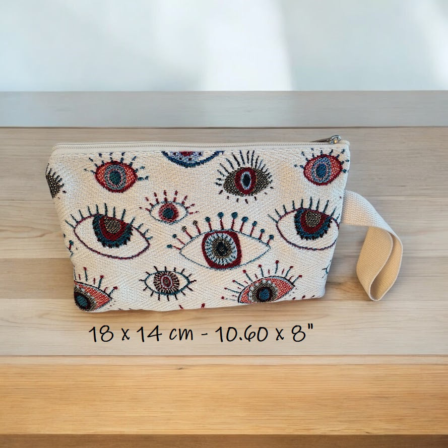Greek Evil Eye Pouch - Jacquard Fabric Pouch - 2 sizes available - Greek Gift