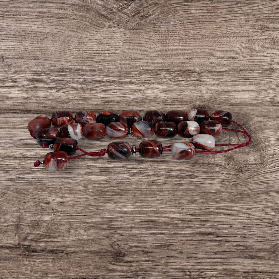 Dark Red White Worry Beads – Greek Gift – Anti Stress Toy – Red Komboloi