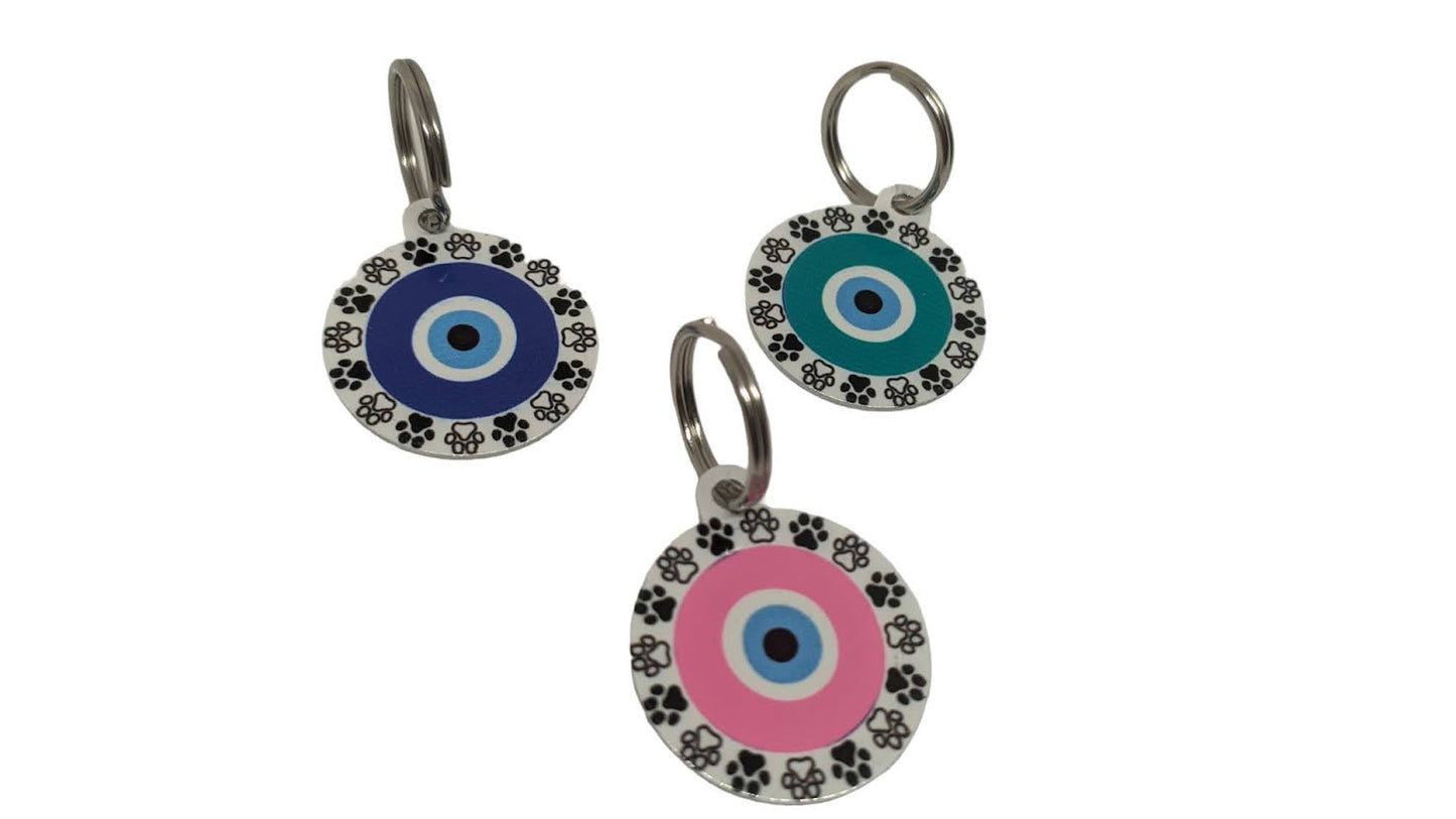 Personalized Evil Eye Dog Tag - Small Medium Dog Tag - Available in 6 Colors