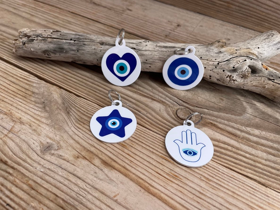 Evil Eye Dog Tag - Small Medium Dog Tag - Available in 8 Designs