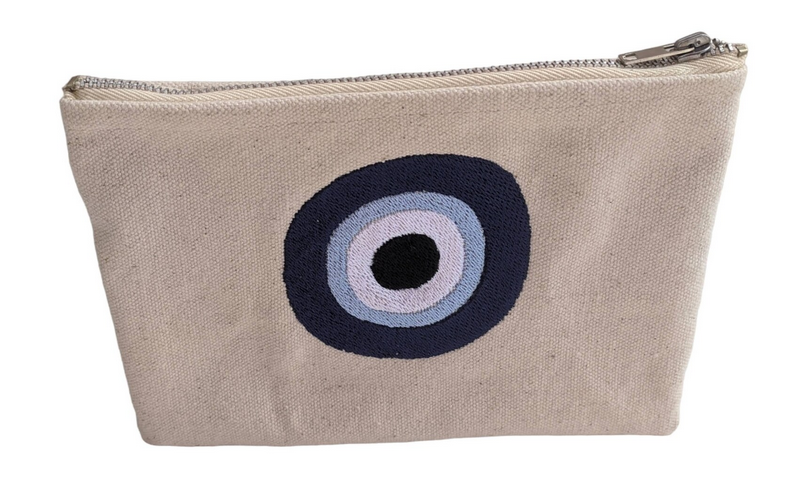 Evil Eye Pouch in Cotton Canvas - Handmade Fabric bag - Gift for her