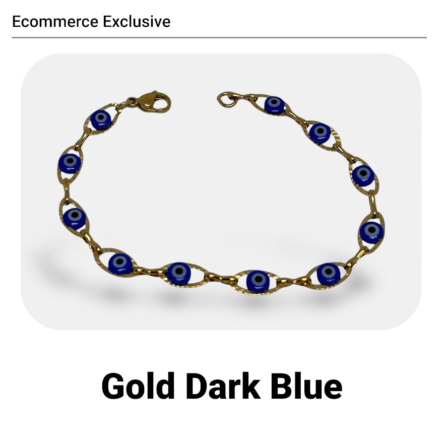 Bracelet Petits Yeux Bleus en Acier - Porte Bonheur Grec