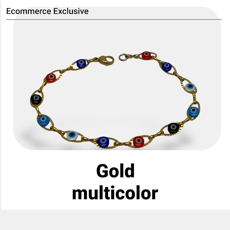 Bracelet Petits Yeux Bleus en Acier - Porte Bonheur Grec