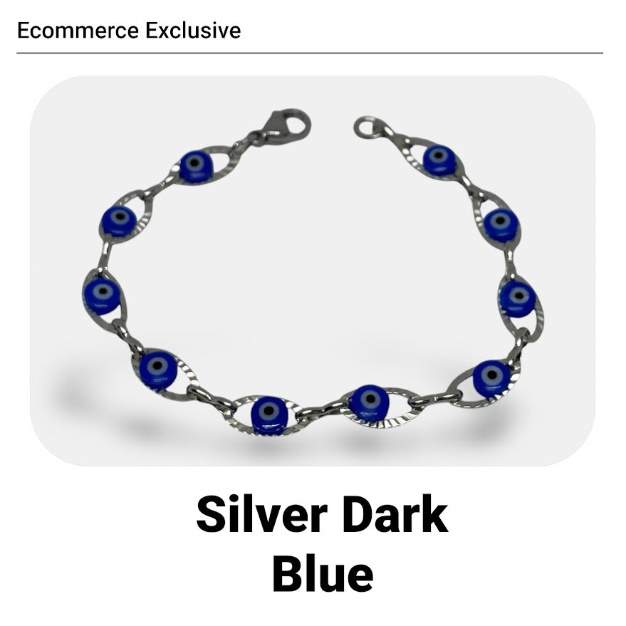 Bracelet Petits Yeux Bleus en Acier - Porte Bonheur Grec