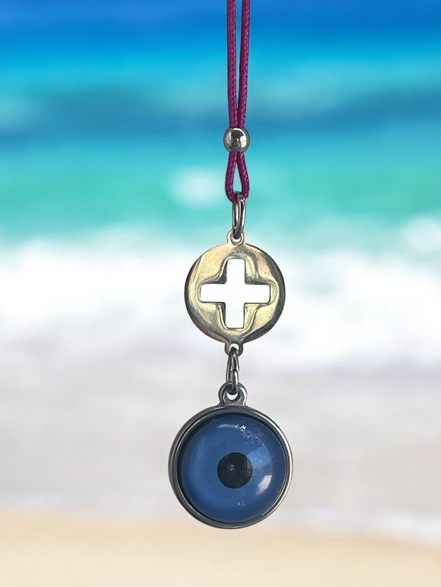 Bijou de Retroviseur Croix Oeil bleu