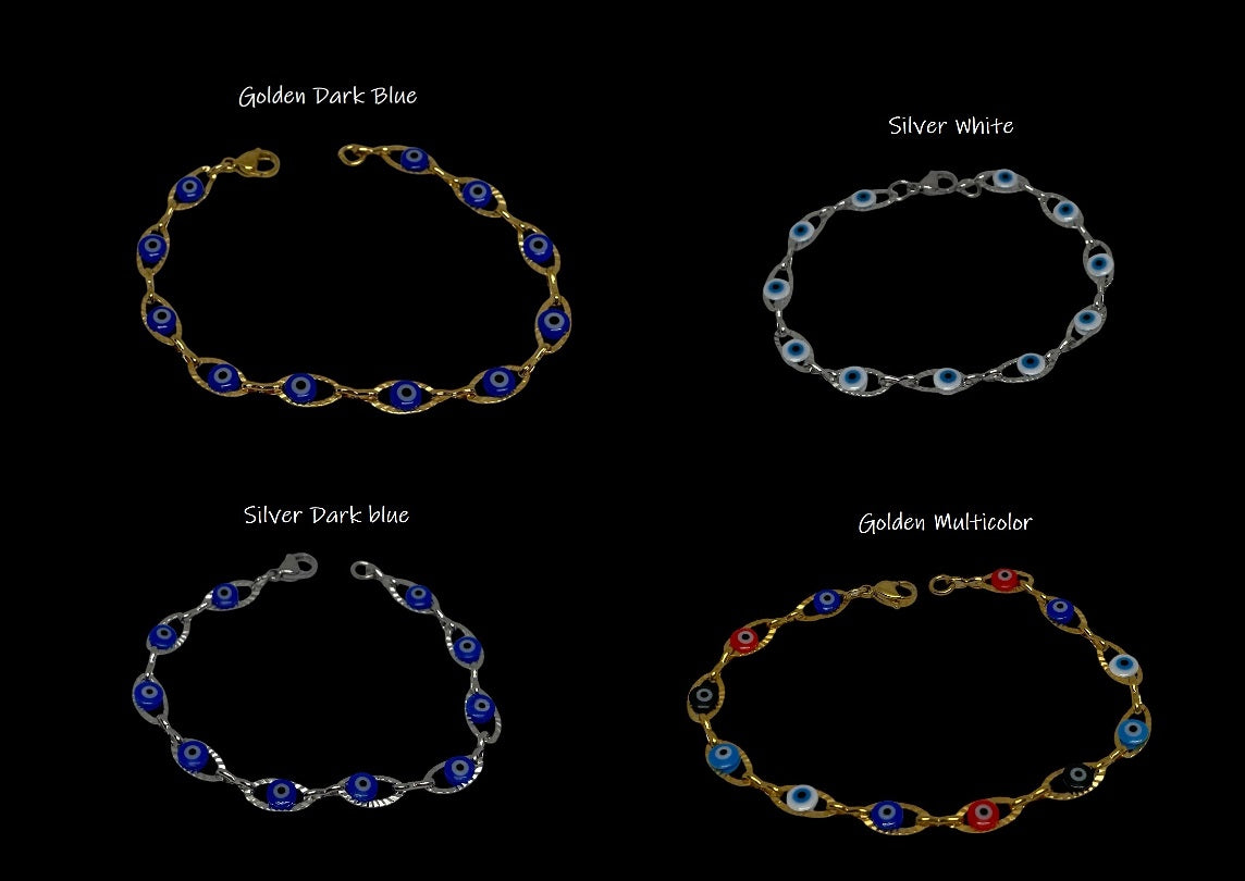Bracelet Petits Yeux Bleus en Acier - Porte Bonheur Grec