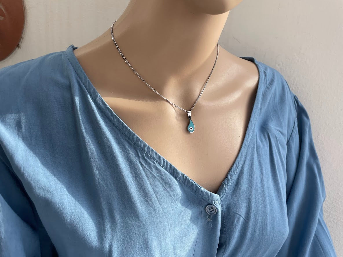 Enamel Evil Eye Drop Necklace - Stainless jewelry - Gift for her -