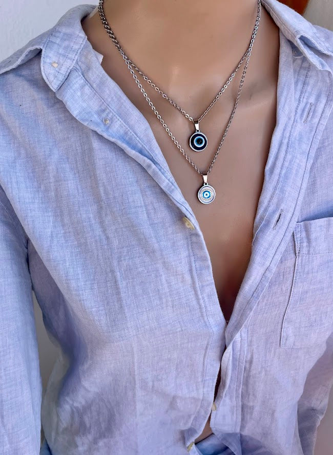 Evil Eye Pendant Necklace - Greek Pendant - Glass Evil Charm