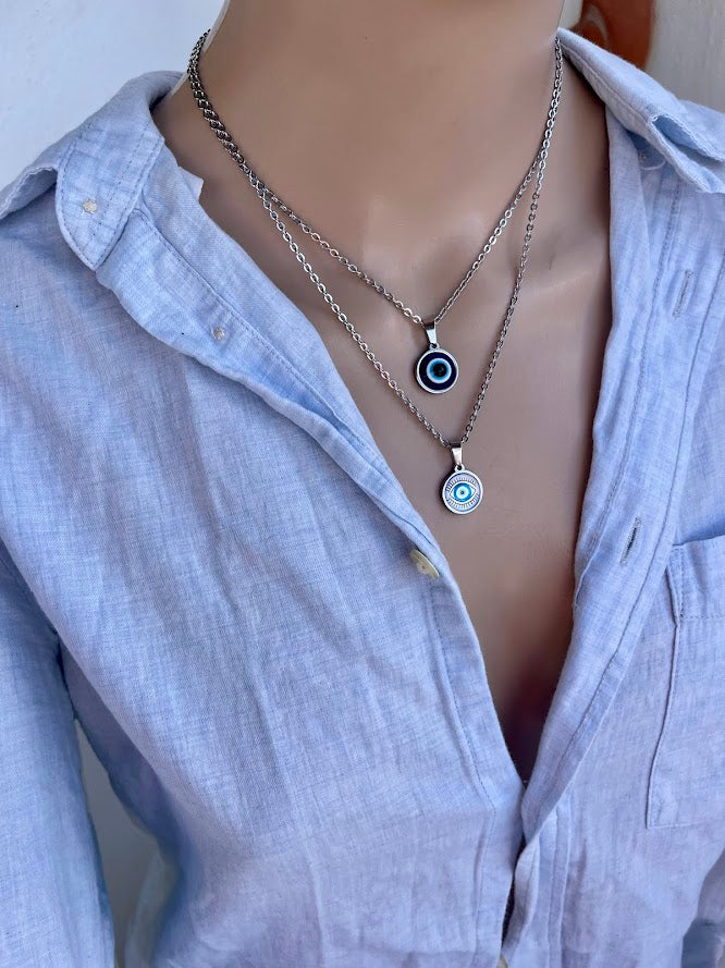 Evil Eye Pendant Necklace - Greek Pendant - Glass Evil Charm