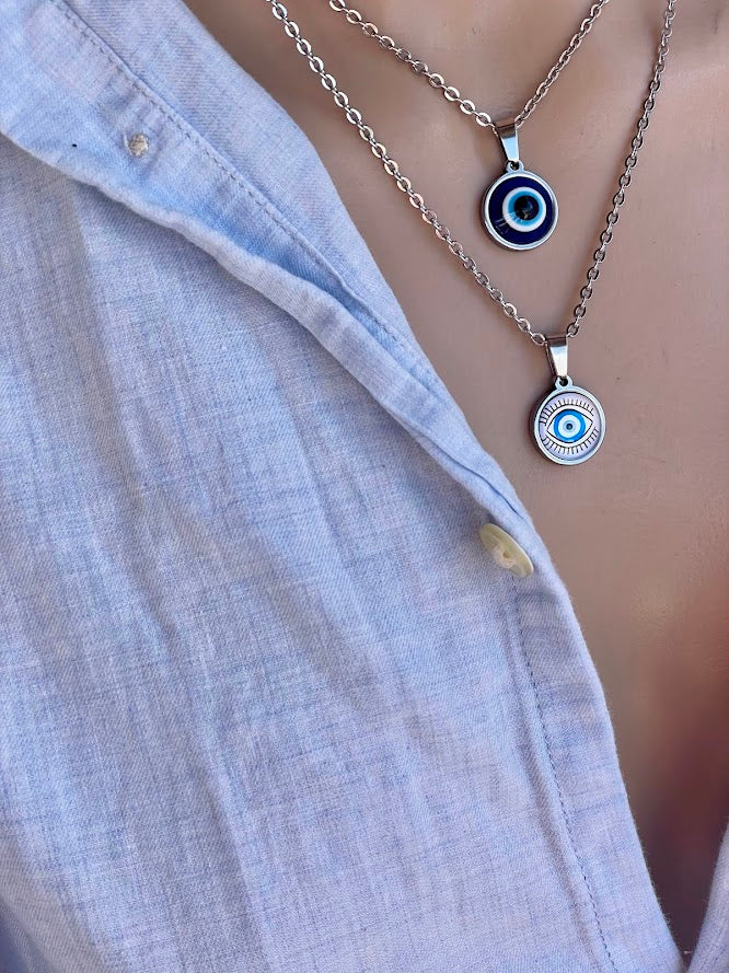 Evil Eye Pendant Necklace - Greek Pendant - Glass Evil Charm