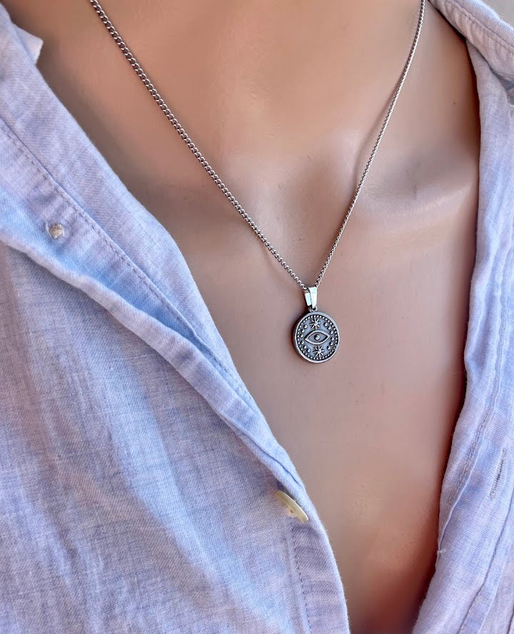 Pendentif Oeil en Acier Inoxydable - Porte Bonheur Unisex -