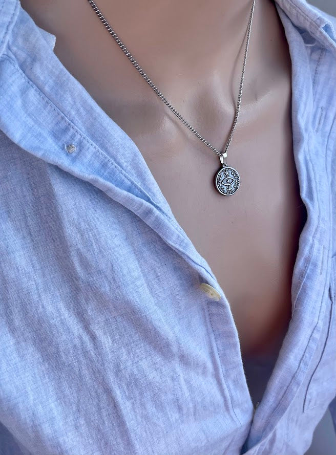 Pendentif Oeil en Acier Inoxydable - Porte Bonheur Unisex -