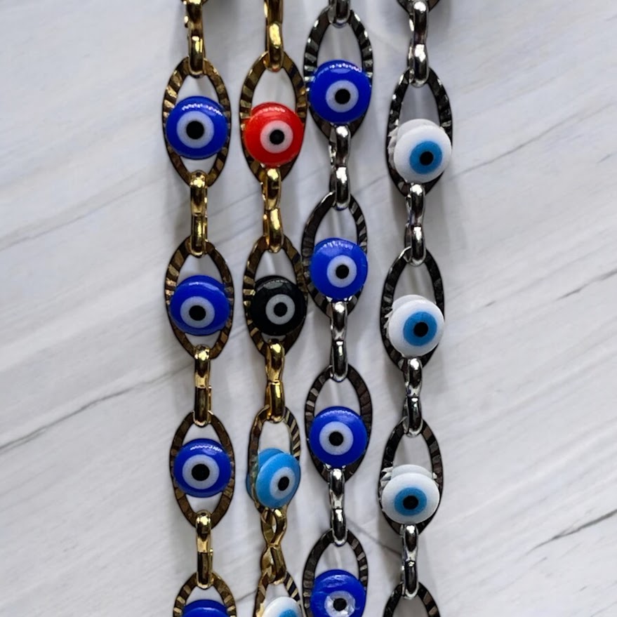 Bracelet Petits Yeux Bleus en Acier - Porte Bonheur Grec