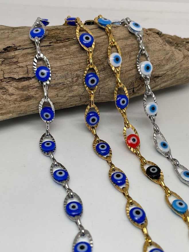Bracelet Petits Yeux Bleus en Acier - Porte Bonheur Grec