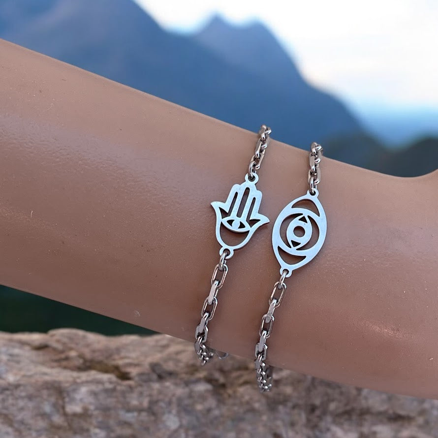 Lucky Stainless Steel Bracelet – Hamsa Hand or Evil Eye
