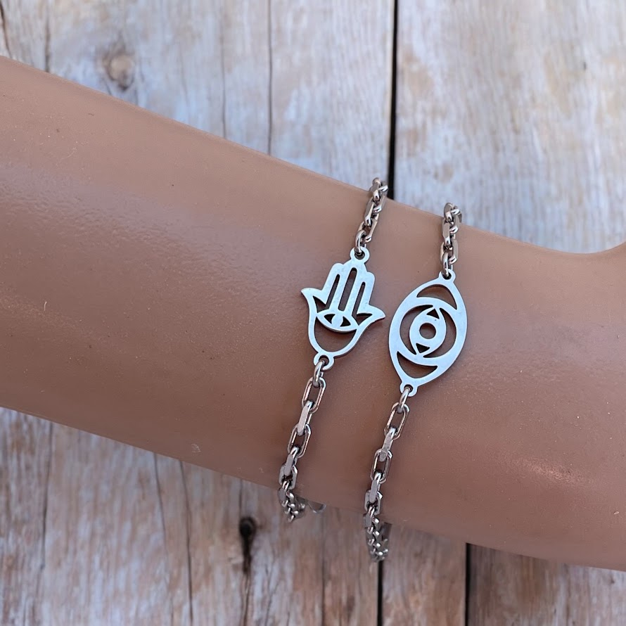 Lucky Stainless Steel Bracelet – Hamsa Hand or Evil Eye