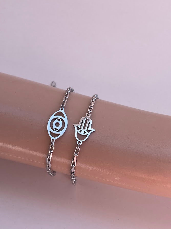 Lucky Stainless Steel Bracelet – Hamsa Hand or Evil Eye