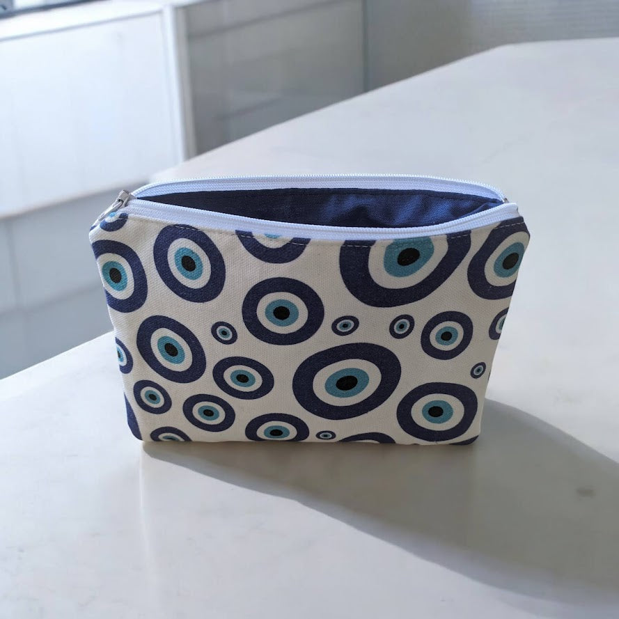 Greek Evil Eye Cotton Zip Pouch | Handmade in Greece