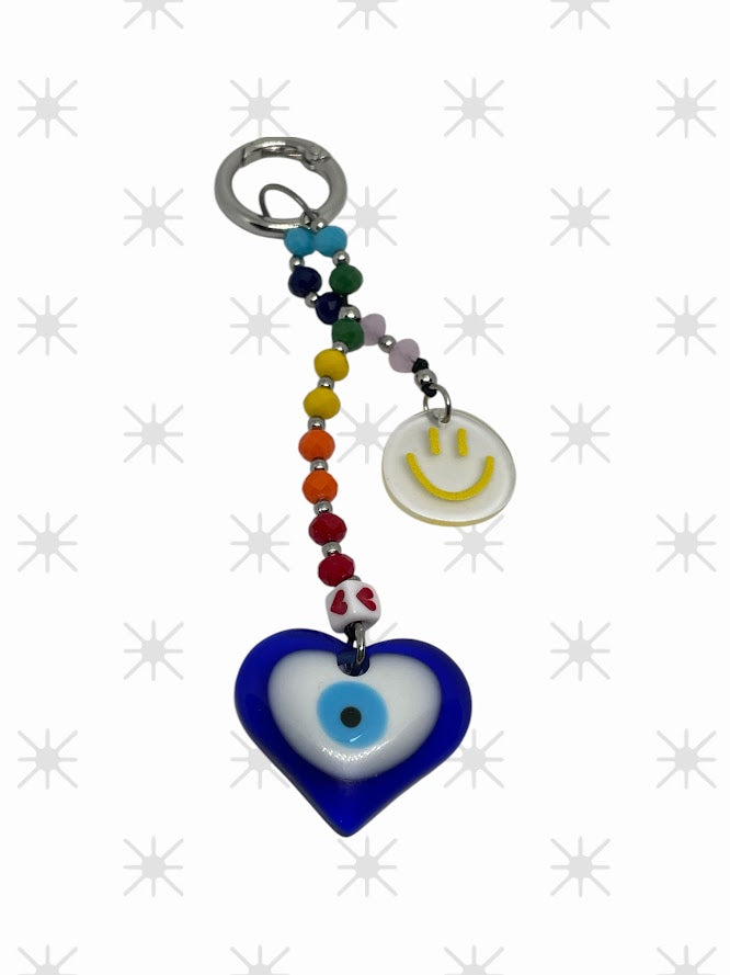 Εvil Eye Smiley Face Bag Charm - Beaded Bag Charm - Stainless Bag Charm - Greek Gift