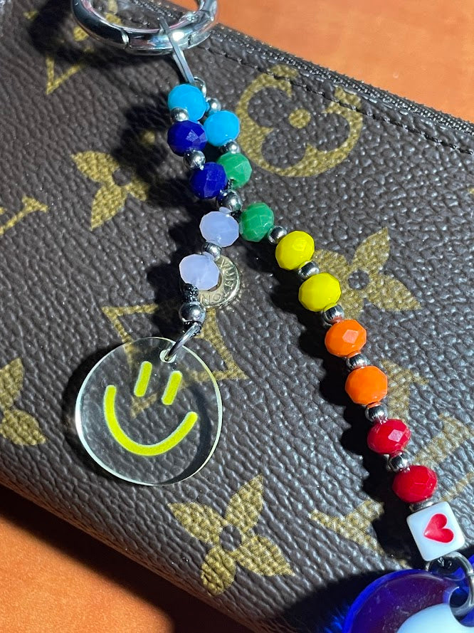 Εvil Eye Smiley Face Bag Charm - Beaded Bag Charm - Stainless Bag Charm - Greek Gift