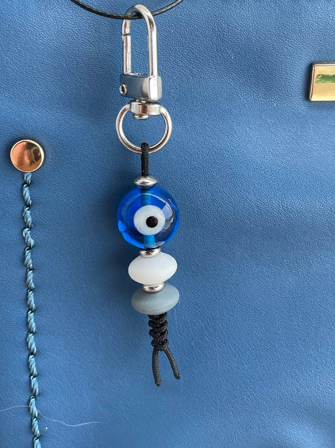Evil Eye Glass Bag Charm - Greek Gift - Bag Accessories