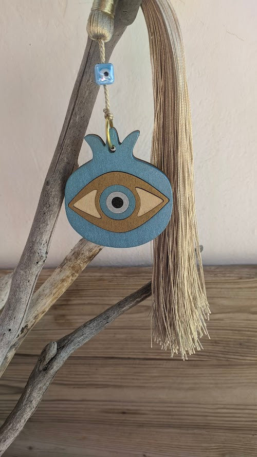 Décoration Table Oeil en bois et Pompon