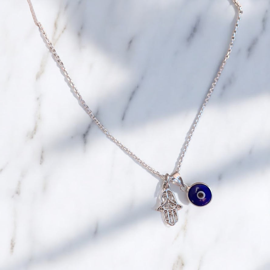 Evil Eye Hamsa Hand Necklace - Silver Necklace