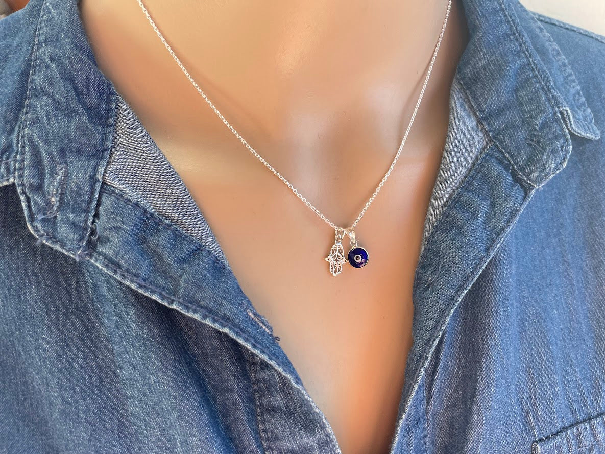 Evil Eye Hamsa Hand Necklace - Silver Necklace