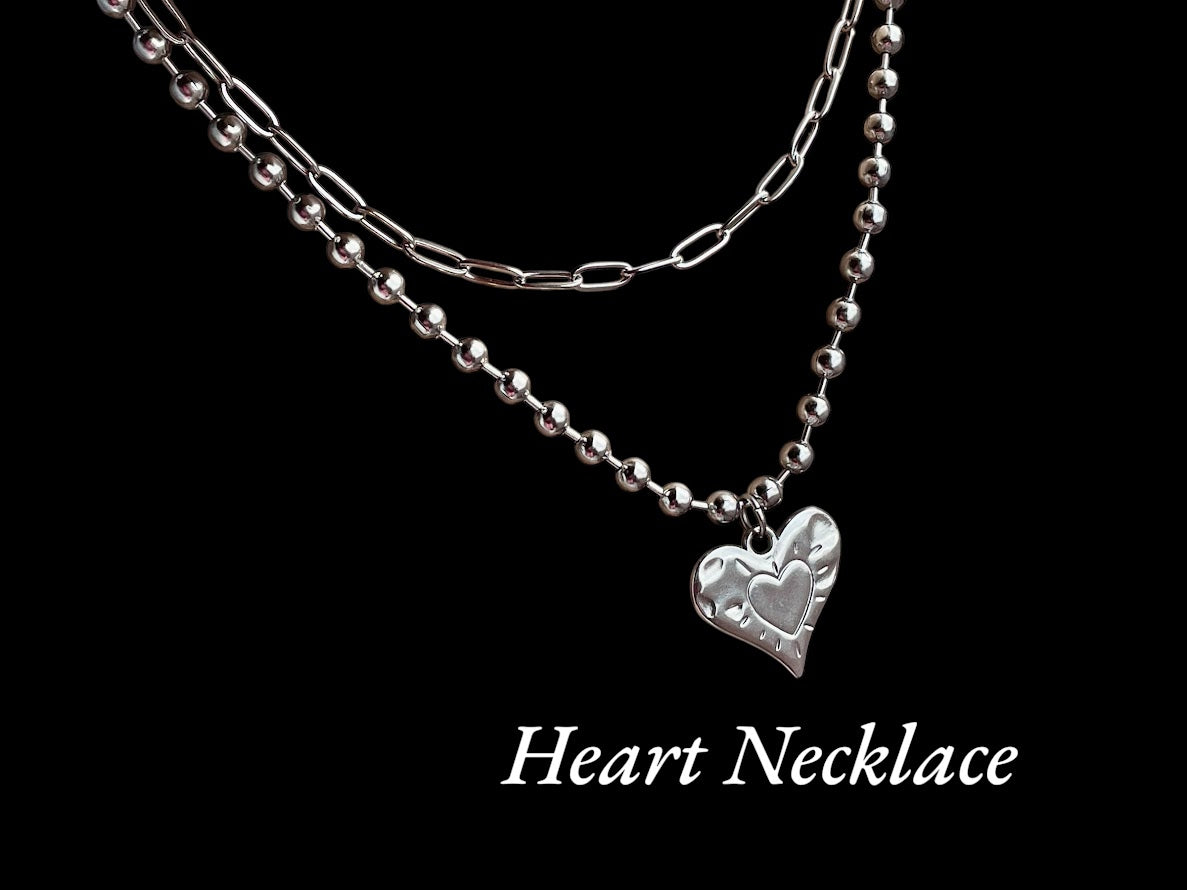 Collier Coeur Chaine Figaro en Acier Pour Femme