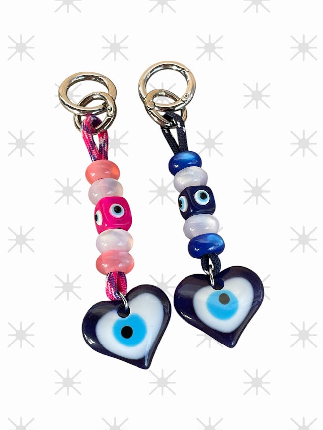 Heart Evil Eye Bag Charm - Beaded Bag Charm -