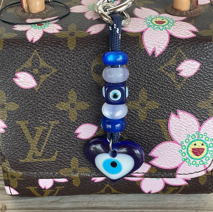 Heart Evil Eye Bag Charm - Beaded Bag Charm -