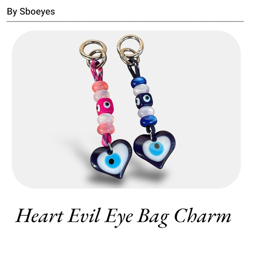 Heart Evil Eye Bag Charm - Beaded Bag Charm -