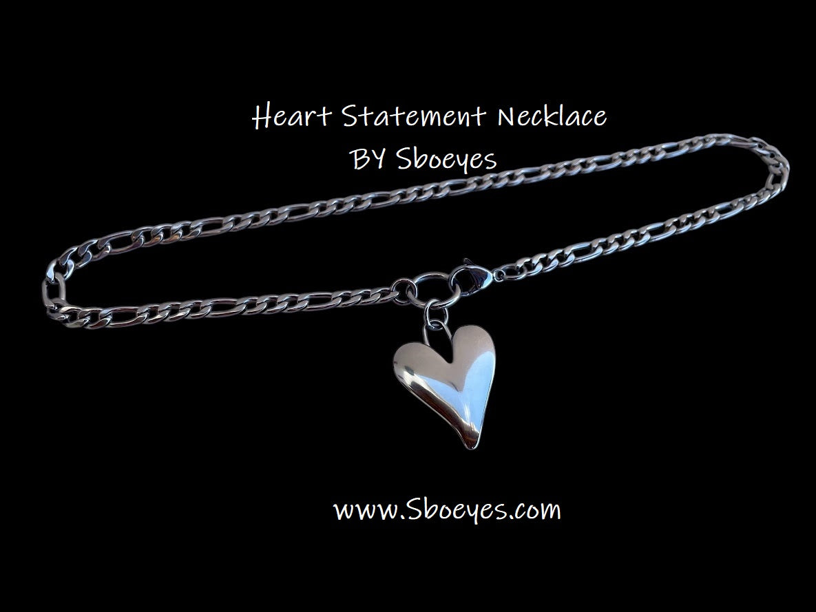 Collier Coeur Chaine Figaro en Acier Pour Femme