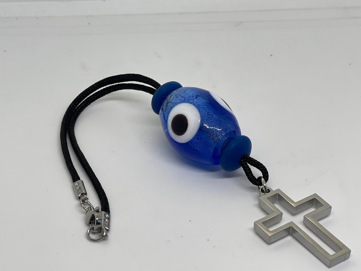 Bijou Retroviseur Croix & Oeil Bleu - Accessoire Voiture