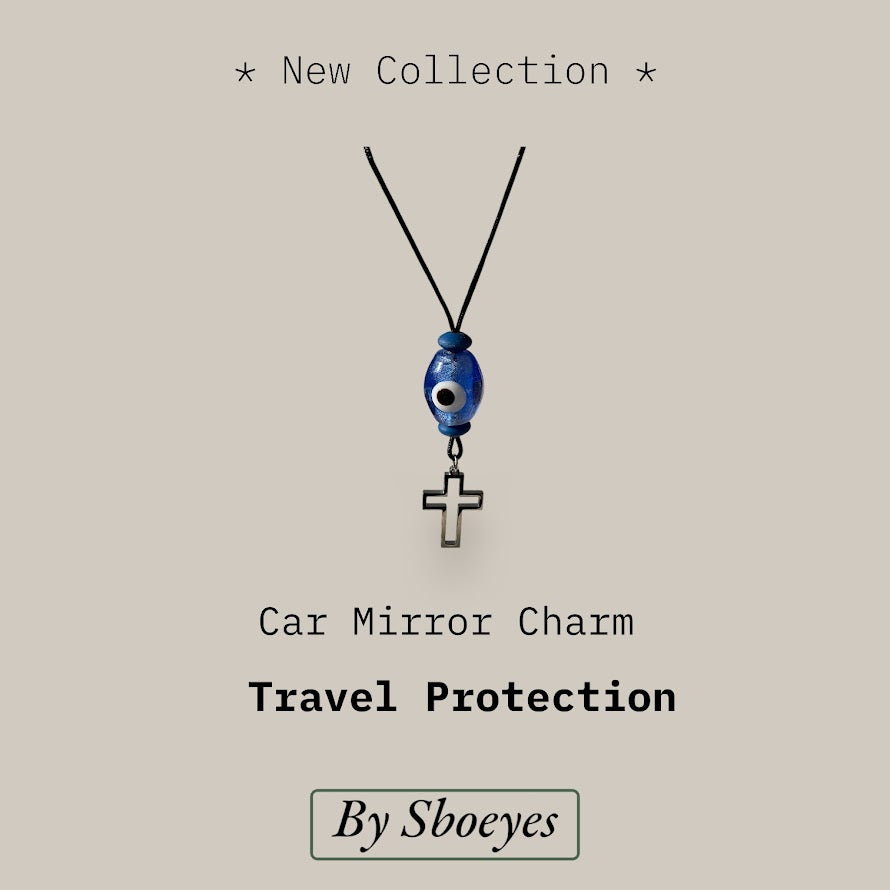 Bijou Retroviseur Croix & Oeil Bleu - Accessoire Voiture