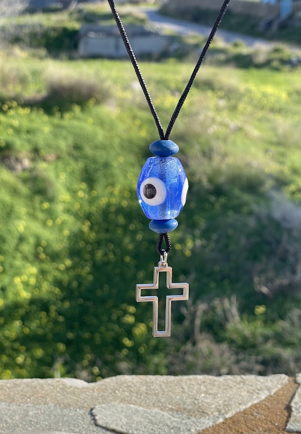 Bijou Retroviseur Croix & Oeil Bleu - Accessoire Voiture